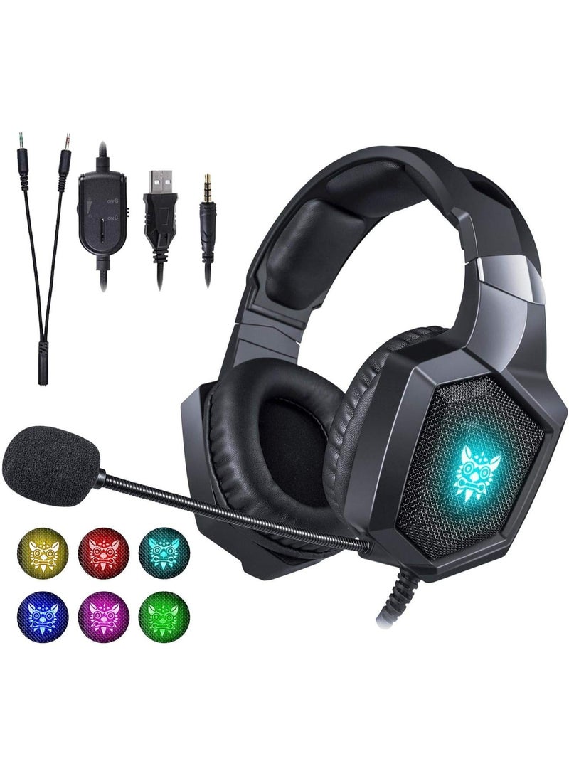 onikuma K8 RGB Gaming Headset 7.1 Surround Sound Noise Canceling Mic ,PC , PS4-3 , Mobile And Xbox - Image 1